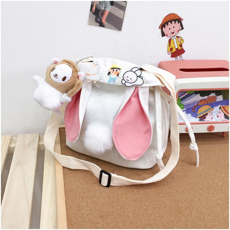 Canvas bag new women's bag fashion trend personalized bucket bag contrasting color messenger bag