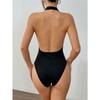 Women European Style Sexy Halter Backless High Waist Tapered Short Jumpsuit