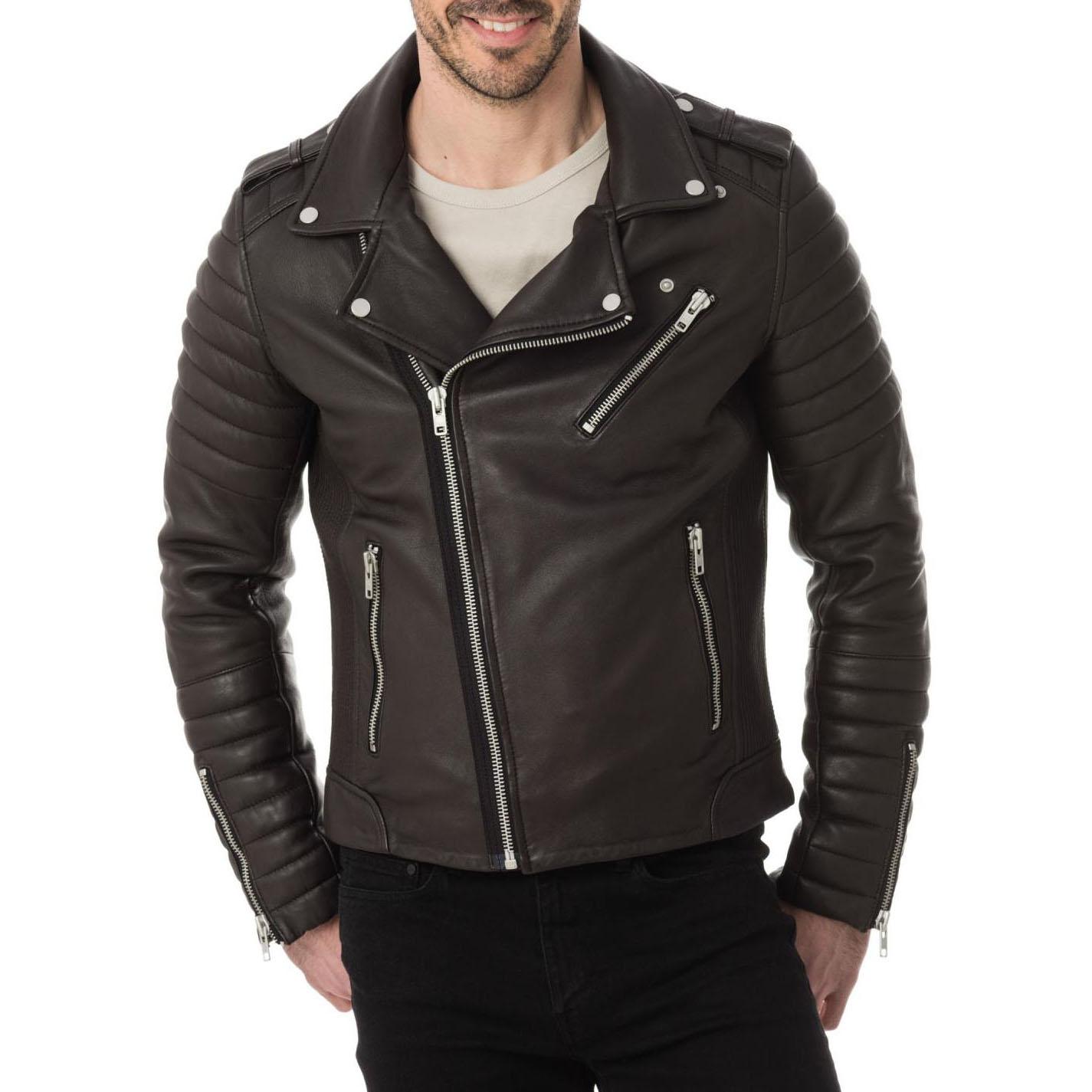 

SkinOutfit Men s Genuine Lambskin Black Leather Jacket Stylish Motorcycle Bomber Biker Outerwear MJ 230 XS чорний