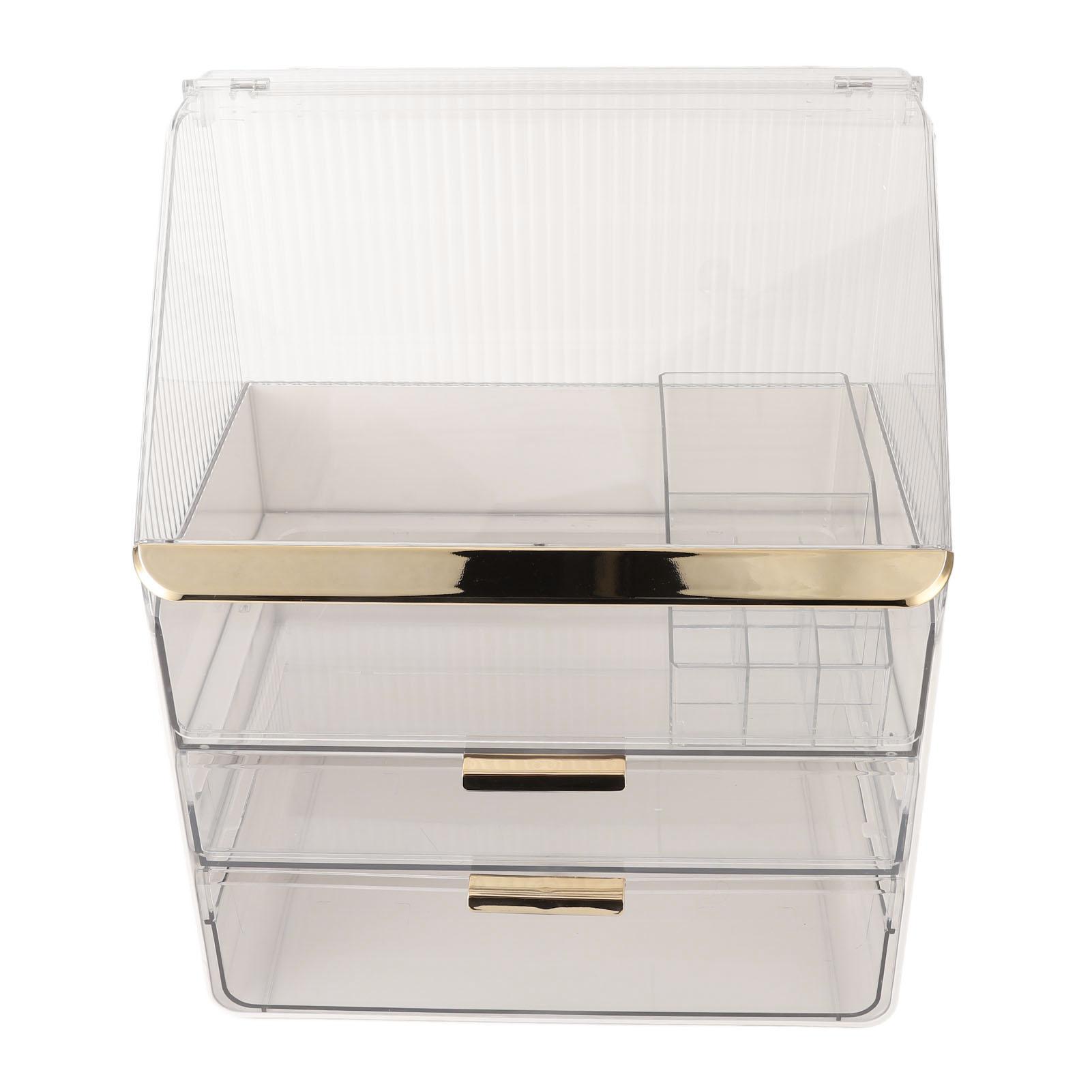 

Многослойный прозрачный контейнер для хранения косметики с держателем для помады, пылезащитный, 3 слоя, прозрачный