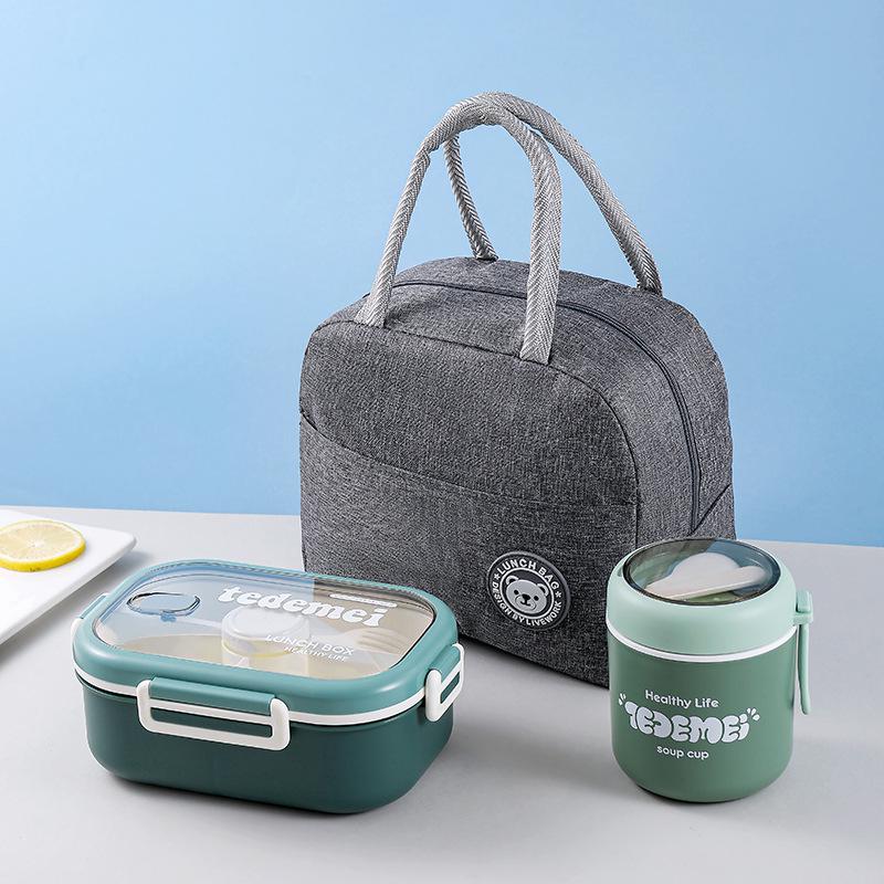Creative Heated Lunch Box Set for Office Workers - Includes Large Capacity Box, Soup Cup, and Insulated Bag