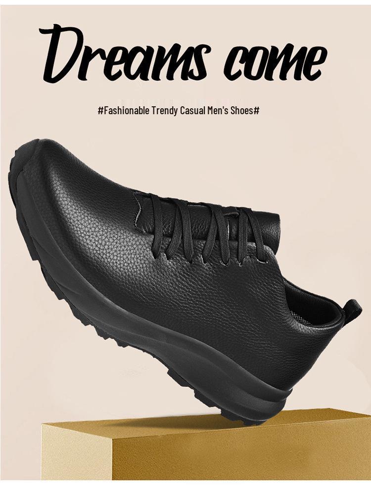 Men's Genuine Leather Low-Top Hiking Shoes - Spring/Autumn Casual Large Size Cowhide Sneakers