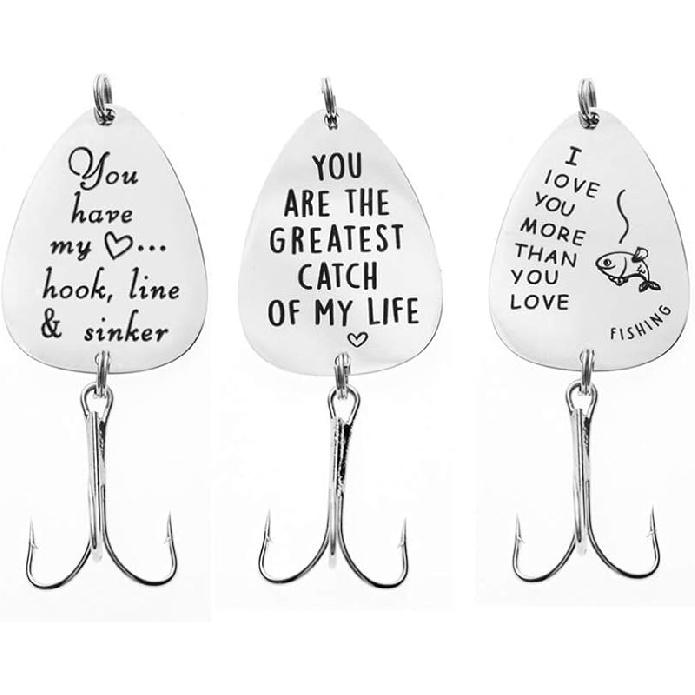 3 Pieces Engraved Fishing Hook Fishing Lure Fishman Lover Gift for Man Borfriend Husband Christmas Wedding Father‘s Day Fisherman Gift Ctach