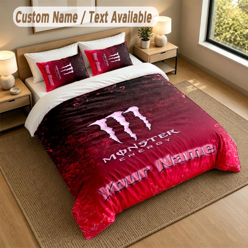 Set Biancheria da Letto 1 Copripiumino 2 Federe Stampa Monster Energy Morbido Tessuto per Letto Decorazione Camera da Letto