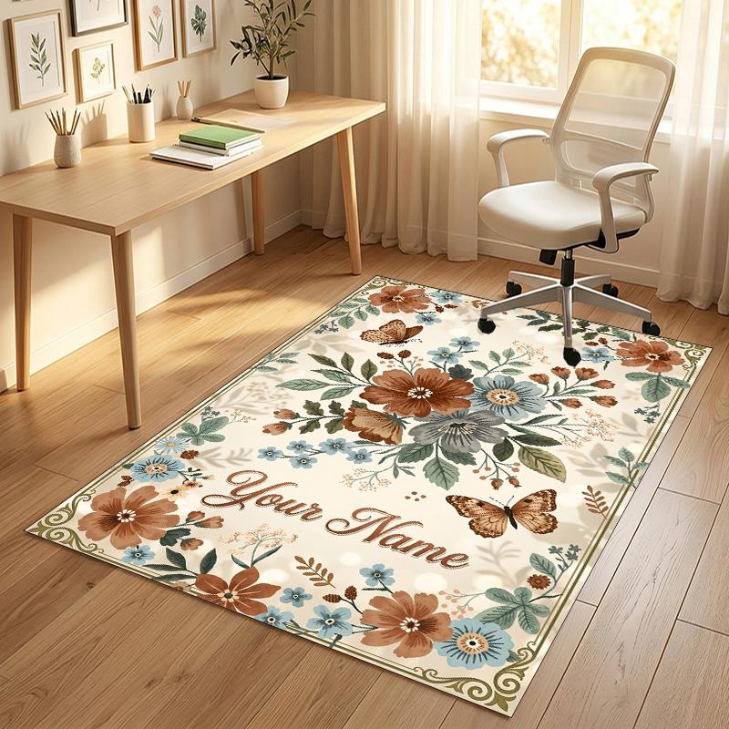 Floral Brain Cosmic Theme Soft Crystal Velvet Rug Custom Name & Text Print Non Slip Floor Rug for Bedroom Living Room