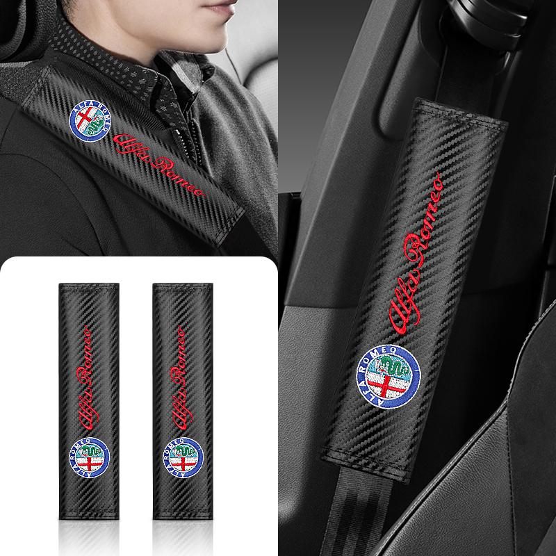 Car Accessories Carbon Fiber Seat Belt Shoulder Cover Breathable Protection Seat Belt For Alfa Romeo Mito Brera 147 Giulietta GT