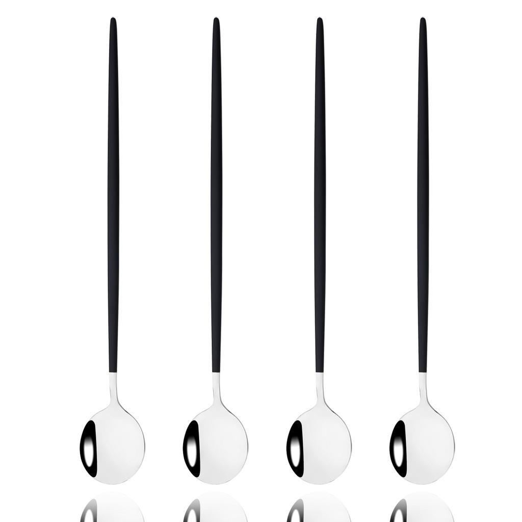 4Pcs Rose Spoon Cutlery Set Mirror Stainless Steel Long Handle Spoon Dinnerware Ice Cream Coffee Spoon Stirring Spoon Tableware