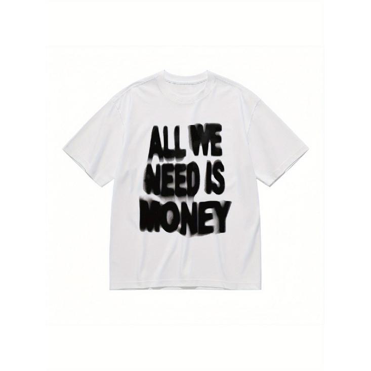 Men's Streetwise Ambition White T Shirt with All We Need Is Money Black Print 100 Casual Round Neck Urban Regular Fit for Attire Statement Outfits