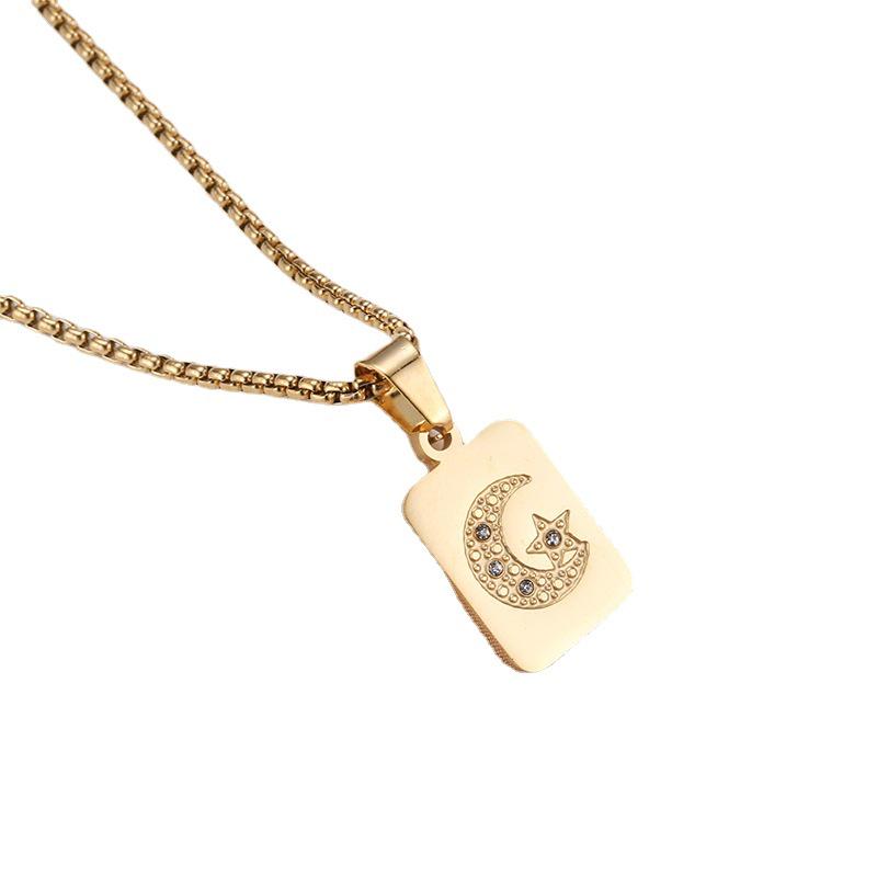 18K Gold Versatile Women's Stainless Steel Square Pendant Necklace - High-End Luxury Accessory