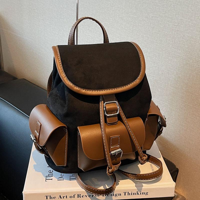 

Frosted retro backpack women s leisure niche design student schoolbag bucket lightweight travel backpack чёрный