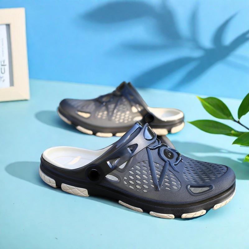 Men's Large Size Closed-Toe Breathable Beach Sandals: Non-Slip, Thick Sole, Casual Summer Half-Slippers