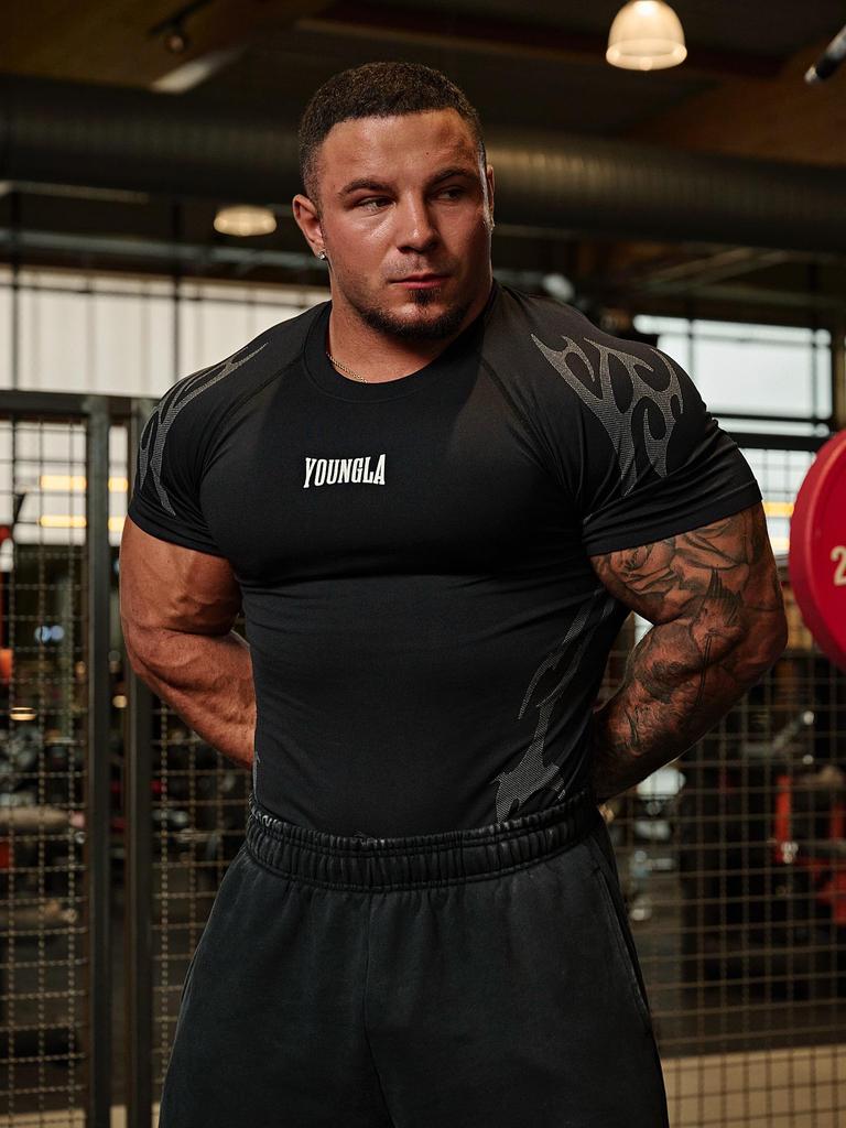 Men's Quick-Dry Printed T-Shirt for Muscle Building, Spring & Autumn Sports Training
