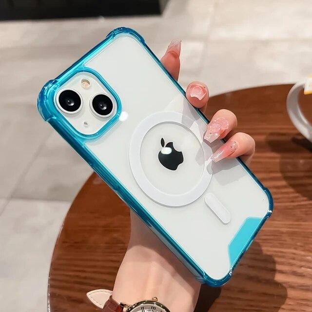 Clear For Magsafe Magnetic Case For iPhone 14 13 12 11 Pro Max 14 Plus Shockproof Protective Cover Wireless Charging Accessories