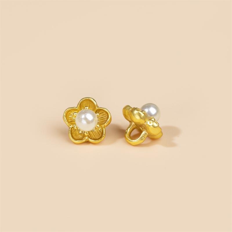 Alloy Pearls Button With Peach Flower Clasps For Craft Sewing Accessories