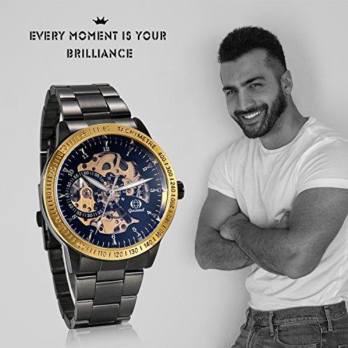 JewelryWe Men's Automatic Watch, Stylish, Waterproof, Skeleton-Style Analog Display with Numerals, Stainless Steel Strap, Popular for Business and Cas