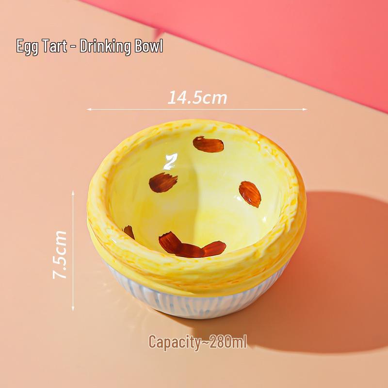 

Hand-Painted High-Footed Egg Tart Cat Bowl - Anti-Tip Ceramic with Underglaze Color for Cervical Spine Protection.