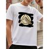 European Size Pyramid Print T-Shirt with Minimalist Egyptian Hieroglyphic - Summer Casual Round Neck Tee Suitable for Travel Photography & Cultural