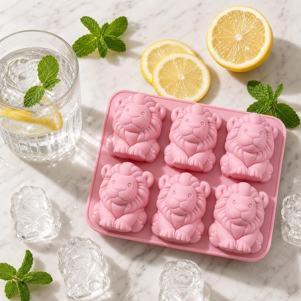 Silicone Lion Shape Ice Cube Tray Mold Flexible Non-Stick Reusable Animal Design Mold for Baking Chocolate Candy Soap Making