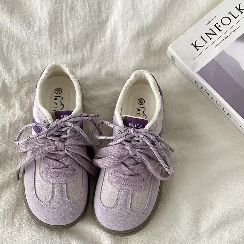 

Высококачественные моральные тренировочные туфли женские с круглым носком осенние новые туфли-хлеб студенческие спортивные уродливые милые маленькие белые туфли 40 фиолетовый