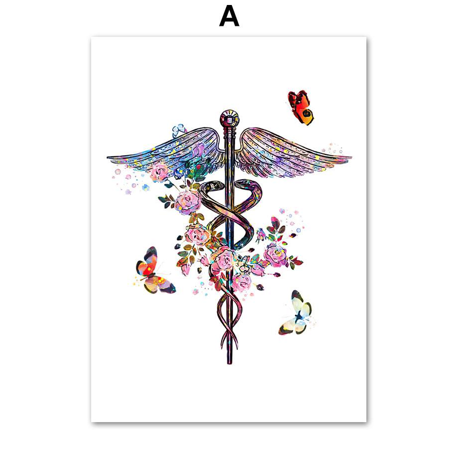 

Акварельные цветочные анатомические плакаты и принты, физиология, шприц, стетоскоп, сердце, легкие, настенная живопись на холсте, декор для комнаты 60x80cm No Framed