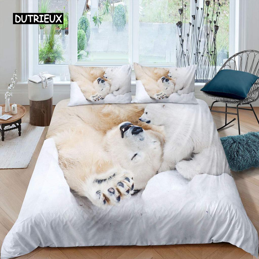 סט ציפה לפוך דובי קוטב מידה קווין סט מצעים דובי קוטב דוגמת חיה כיסוי לפוך מודפס בדוב למבוגרים בני נוער ילדים