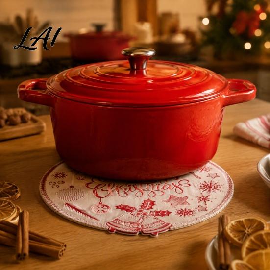 Holiday Dining Table Decor Round Christmas Placemat 15 Inch Waterproof Place Mat Heat Theme Resistant PVC Mat for Party Festive Setting Accessories