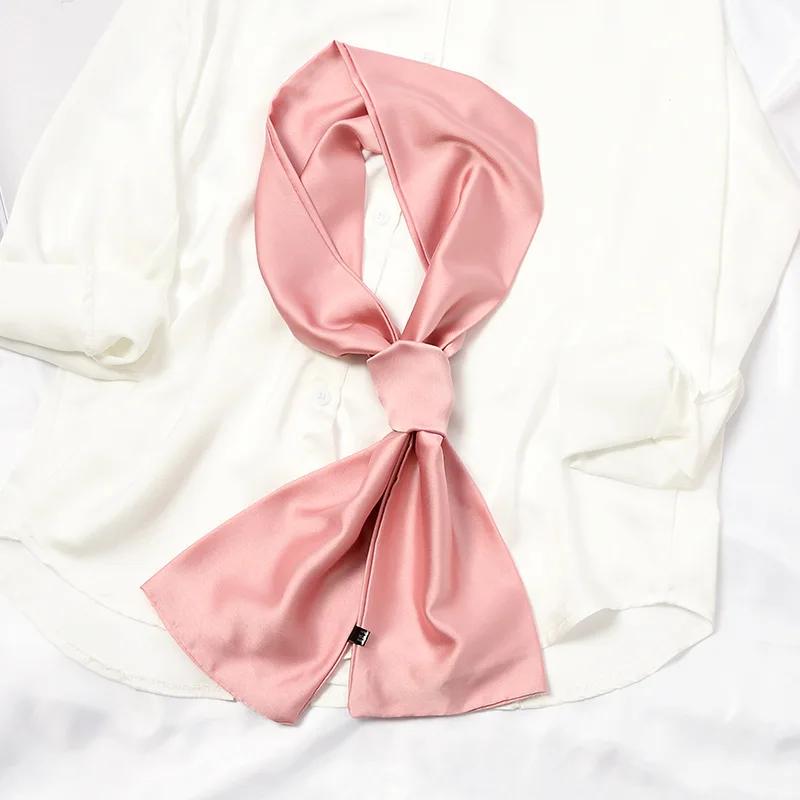 Long Women Neck Scarf Plain Headband Silk Satin Hair Scarf Female 15x140cm Fashion Skinny Bag Scarves For Ladies Beige Pink