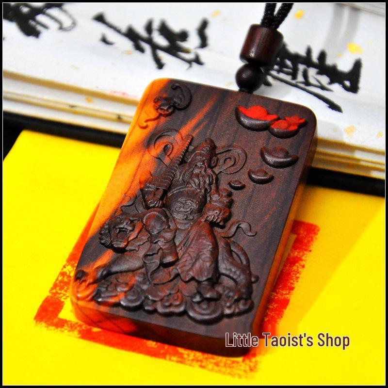 Thunderstruck Zhao Gongming Pendant: Creative Thunder Pattern in Jujube and Peach Wood, Handmade Solid Wood Carving, Five Paths to Wealth Design. Flawless Thunderstruck Jujube Wood