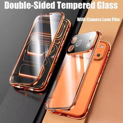 360° Vollschutz Metall Magnetisch Doppelseitig Glas Schnappverschluss Handyhülle Für iPhone 17 Pro Max 16 E 15 14 Plus 13 12 Mini 11 Bumper Abdeckung
