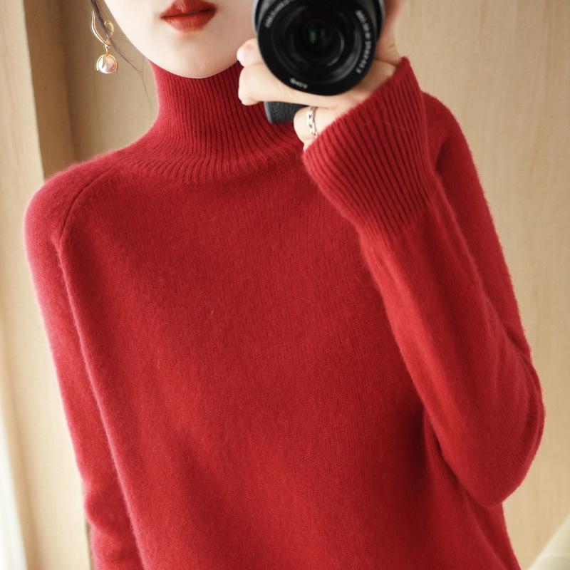 Autumn/Winter 2024 High-Neck Knit Pullover: Slim Fit, Solid Color, Long Sleeve
