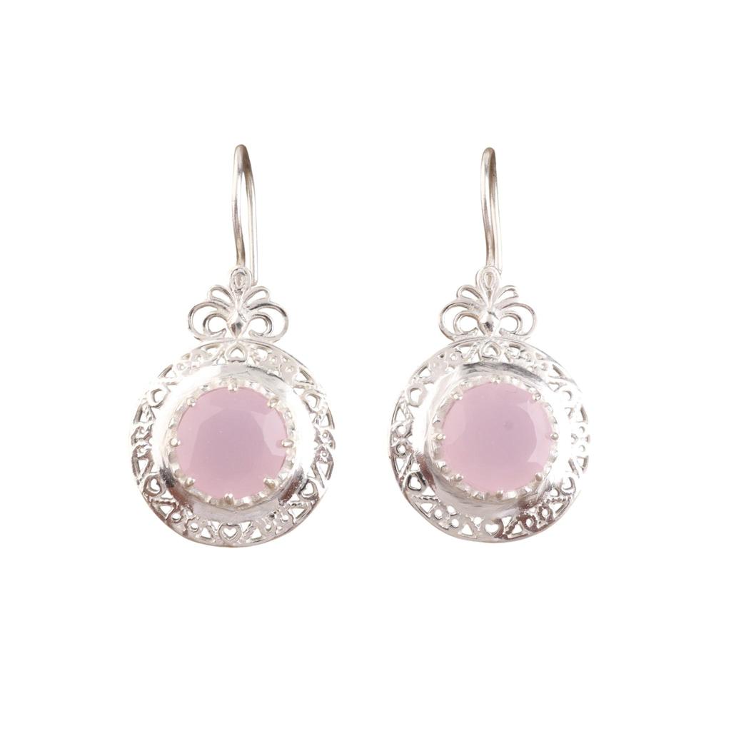 Rose Chalcedony Gemstone Silver Earring 1.5" , 925 Sterling Silver Jewelry, October Birthmonth Gift, Pink Stone Earring For Her CE-25-19
