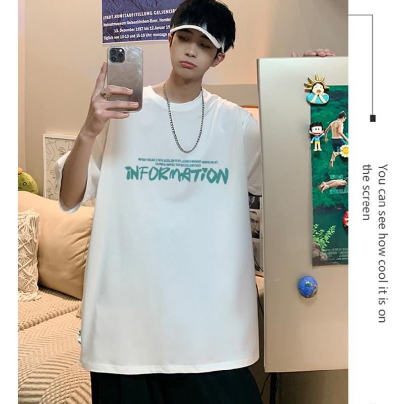 M-5XL Men Short Sleeve T-Shirts Letter Graphic Print T Shirt Casual Tee for Man Round Neck Retro Tops for