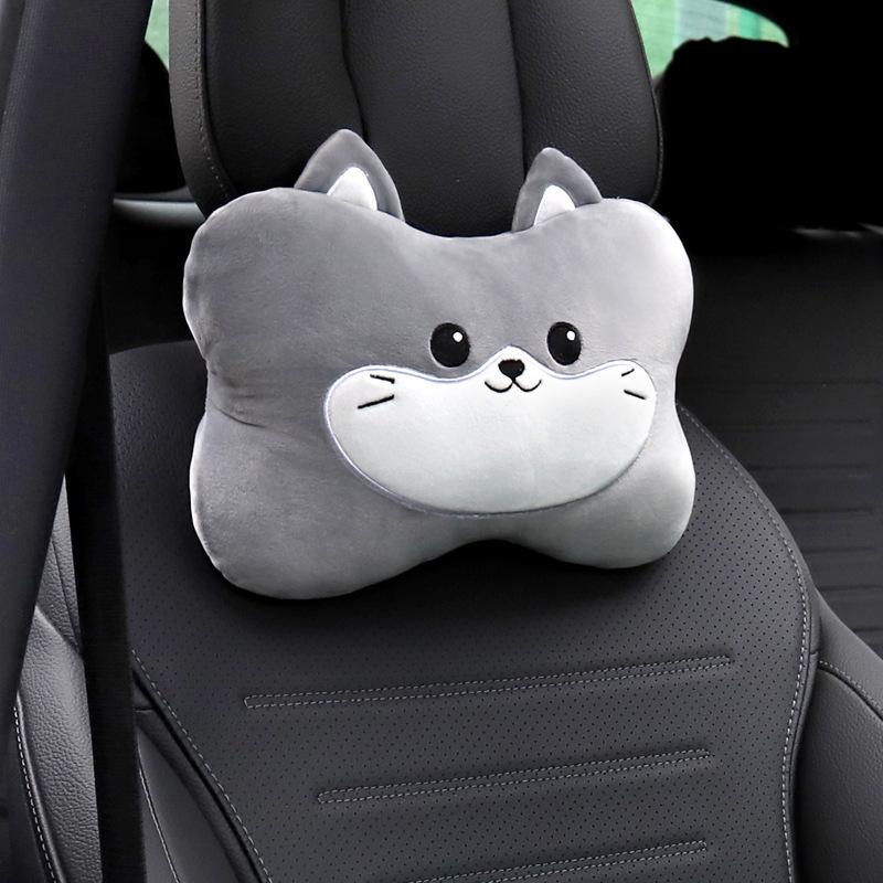 1 Set Auto Interior Decoration Car Headrest Neck Pillows Cute Cartoon Plush Waist Pillow Back Cushion Diy Accessories