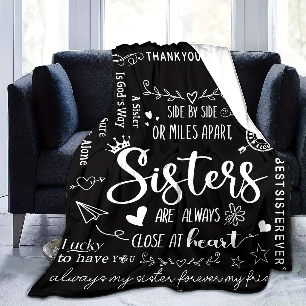 1pc Black Blanket Birthday Gift for Sister Smooth Flannel Blanket for Home Living Room Bedroom Decor a New Year Christmas Gift