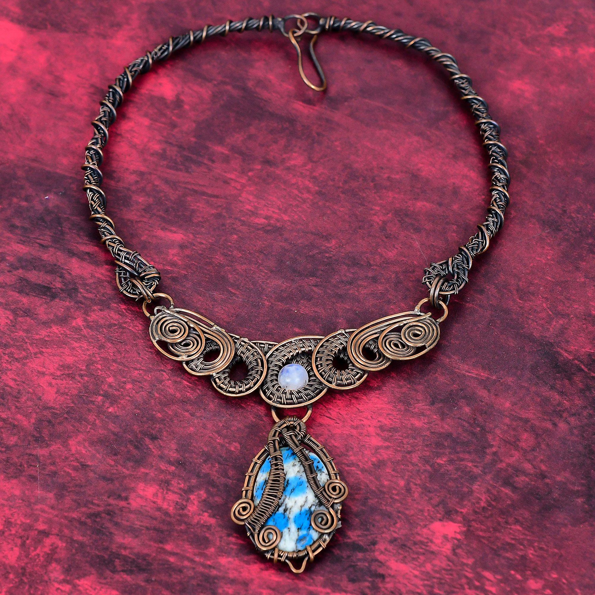 K2 jasper necklace copper wire wrapped gemstone jewelry handmade copper necklace rainbow moonstone jewelry wire wrap necklace gifts for wife