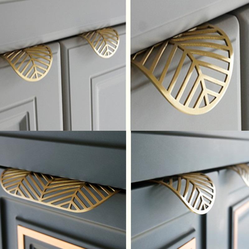 Leaf-shaped Modern Furniture Drawer Brass Handles Furniture Wardrobe Drawer Knob Brass Door Handles