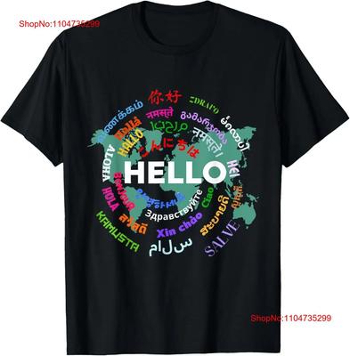 Bonjour dans différentes langues Voyage vacances Enseignant Amoureux T-shirt vintage Lavé Confortable Légèrement Homme Élégant