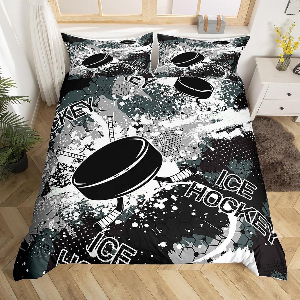 Comforter Ice Hockey Bedding Set Twin Size Kids Hockey Player Comforter Set For Boys Girls Teens Sports Theme