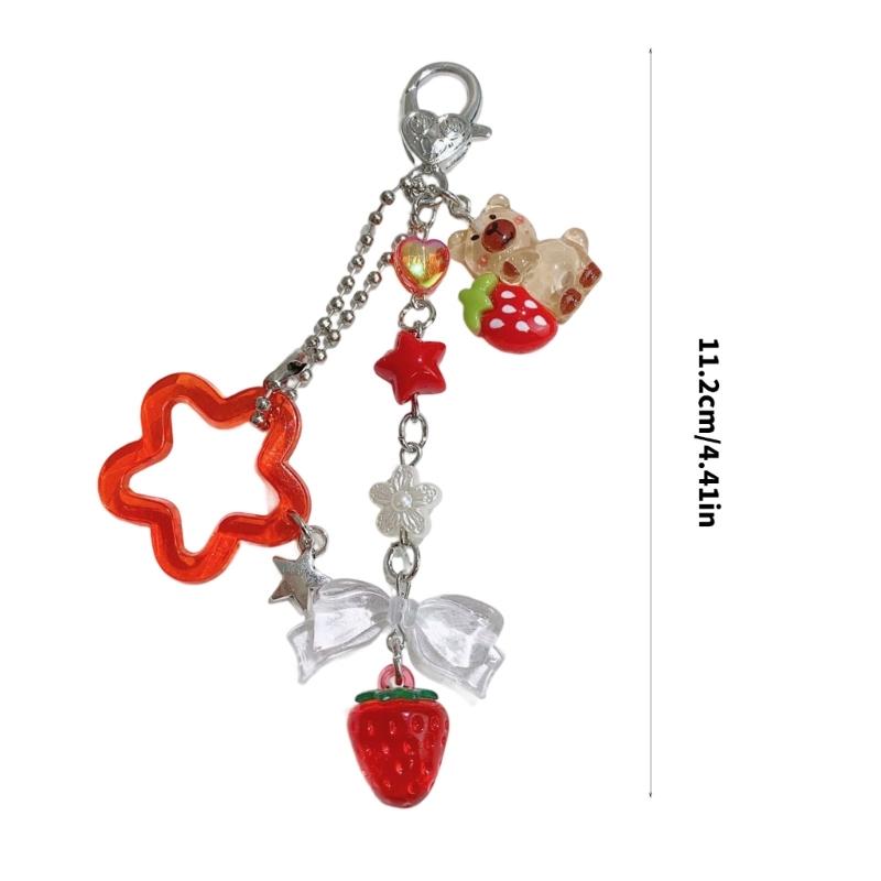Lovely Style Fruit Keychain 3D Acrylic Peach/Strawberry Charm Versatile Bag Decoration Elegant Birthday Present