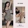 Sex lingerie sexy leopard print suspenders passion seduction lace bow sex suit bed flirting