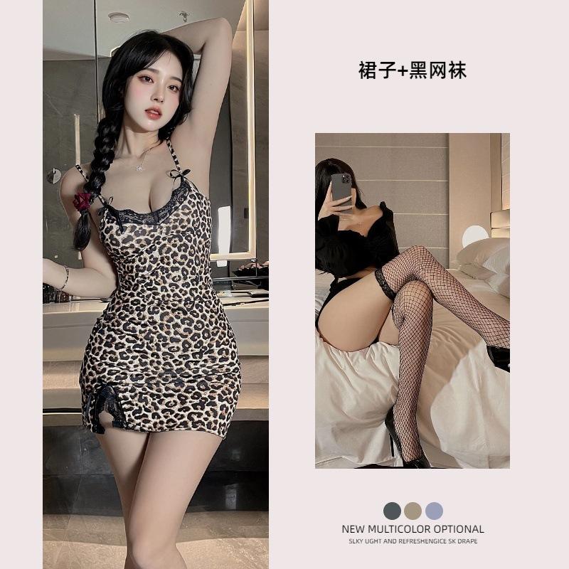 Sex lingerie sexy leopard print suspenders passion seduction lace bow sex suit bed flirting