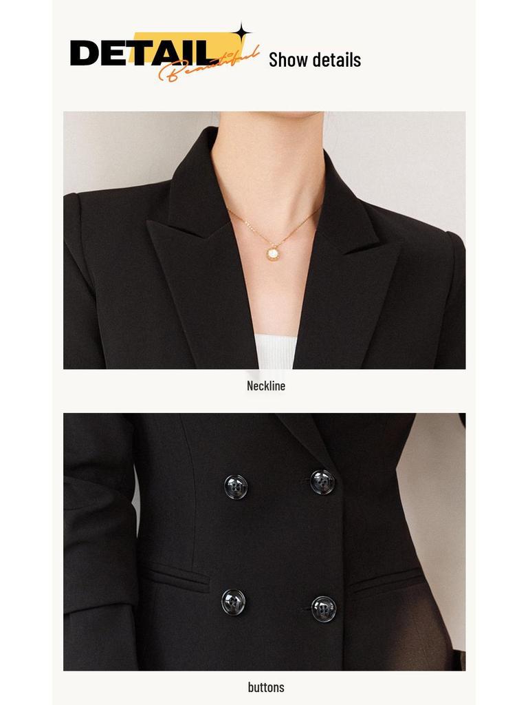 Women's Black Suit Set: Spring-Autumn Formal Workwear for Professional Occasions.