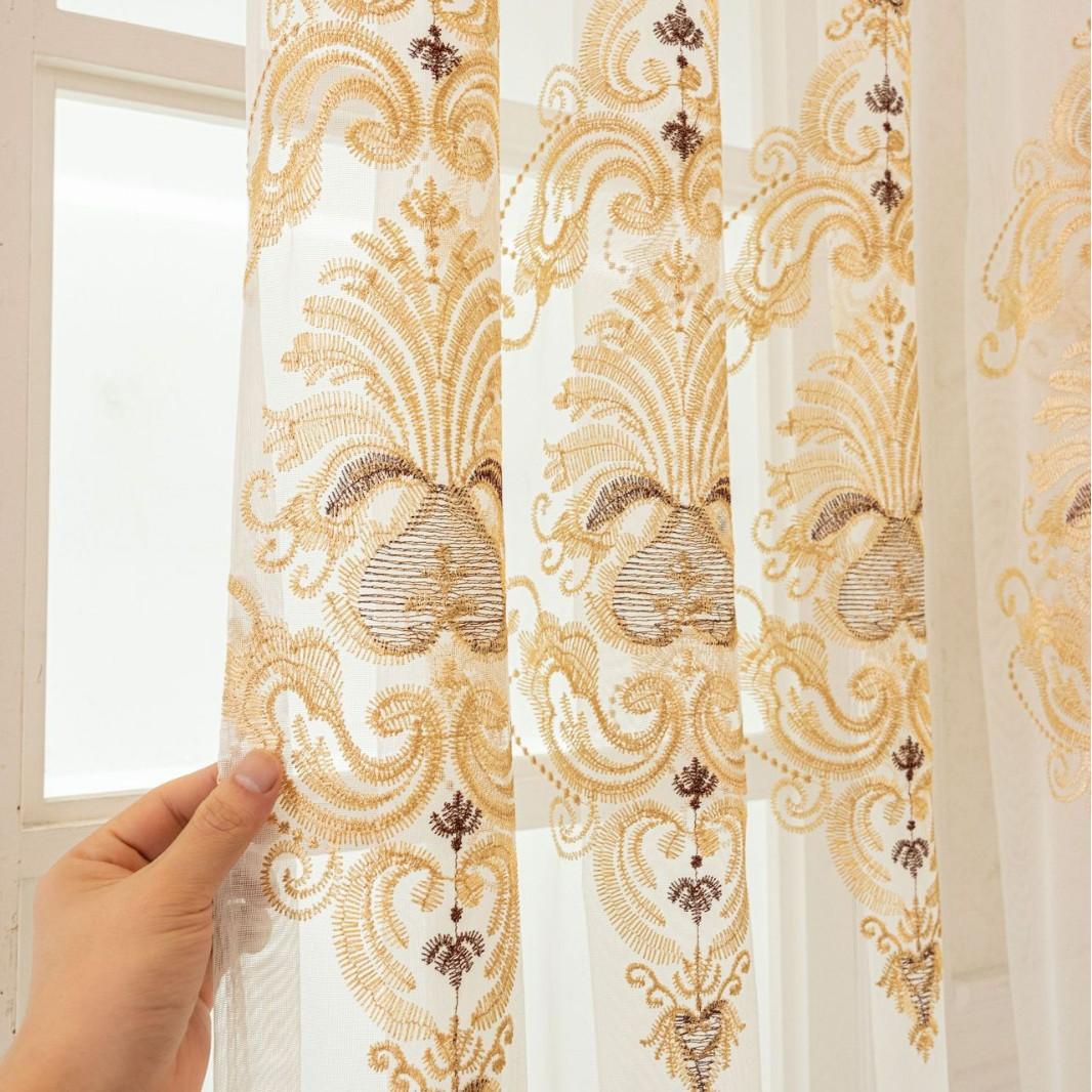 

1pc European Style Rhombus Embroidery Sheer Curtains, Modern Geometric Translucent Embroidered Window Sheers 100*200CM