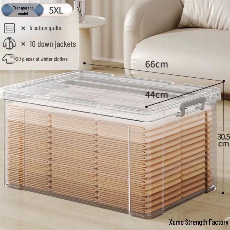 Large Capacity Transparent Plastic Storage Box for Clothes & Snacks - Orange