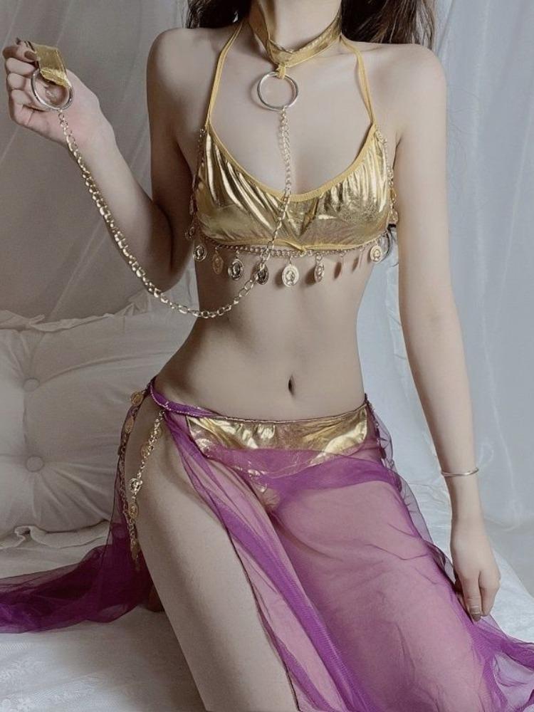 Exotic Bar Party Green Hanfu Lingerie Sexy Princess Women Chiffon Temptation Erotic Uniform Ancient Dance Stage Cosplay Costumes