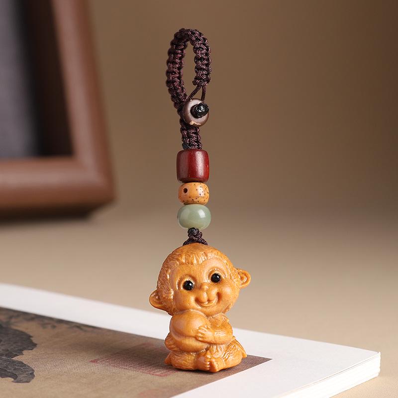 Sandalwood Zodiac Keychain Charm for Men & Women - Cute Mouse Pendant for Keys & Phones