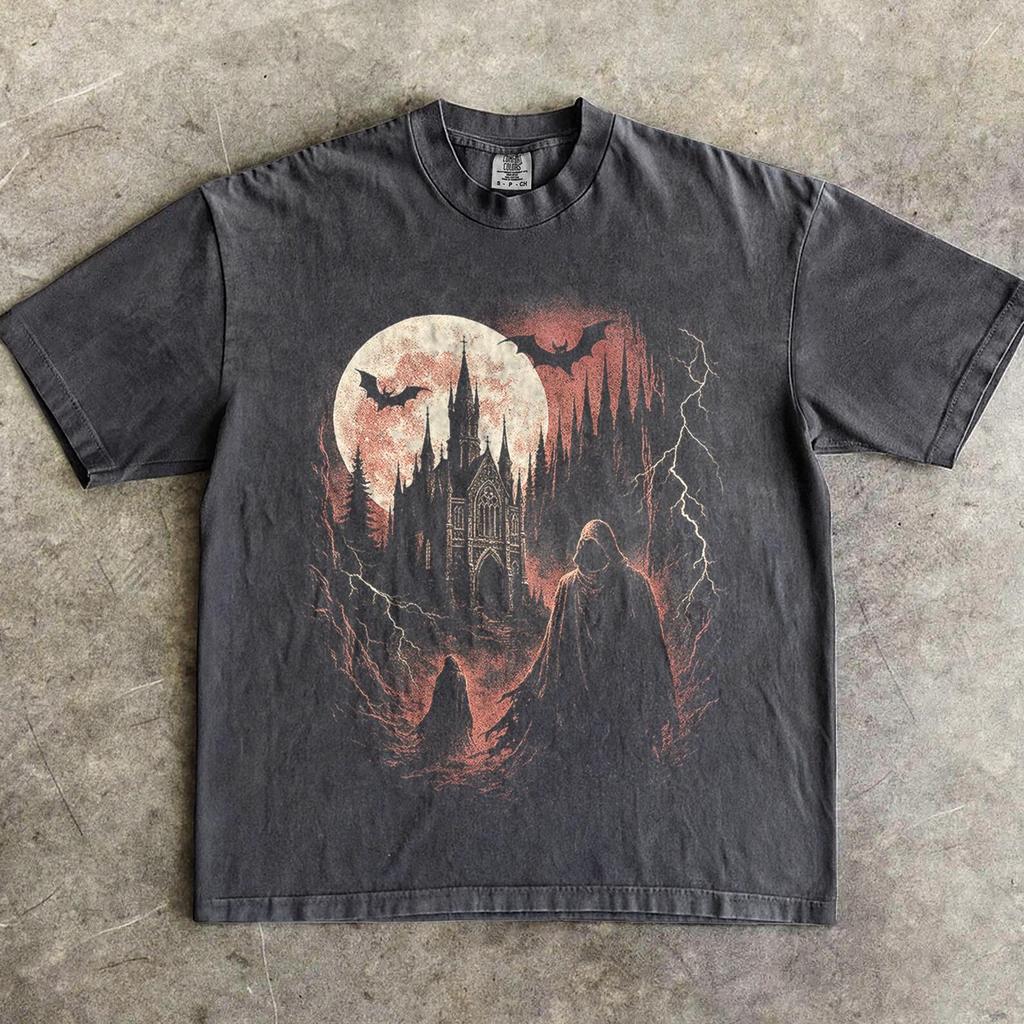 Dark Fantasy Dragon Shirt, Vintage 90s Gothic Castle Tee, Retro Mystical Dragon Graphic T-Shirt, Dark Art Oversized Grunge Fantasy Tee