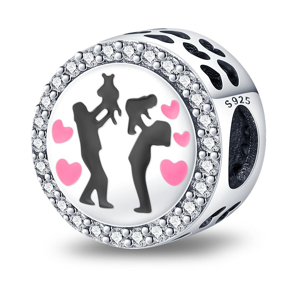 Plata De Ley Christmas Heart Flower Cat Paw Mother Child Girl Charms Fit Original 3Mm Bracelet Jewelry For Women