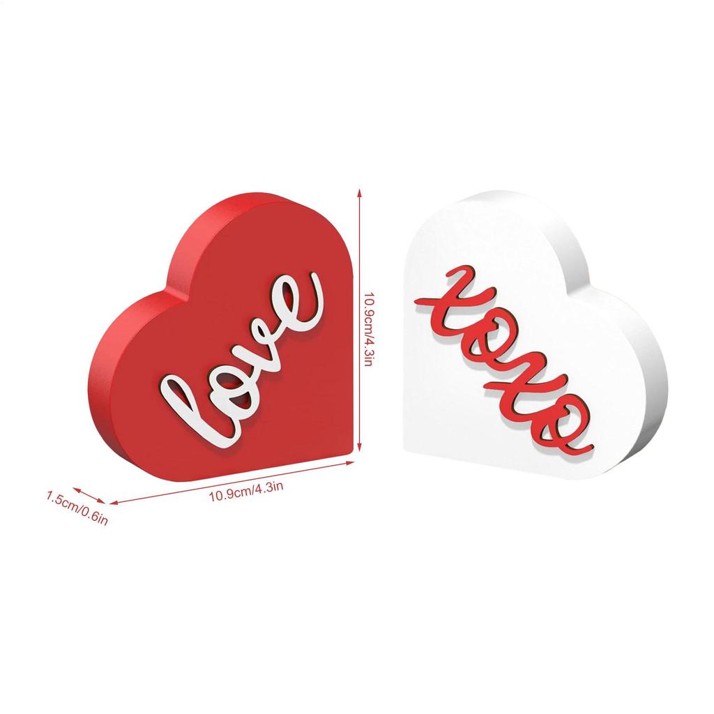 2PCS Valentine's Day Wooden Sign Decoration Heart Shaped Table Centerpieces Desktop Ornament Home Couple Love Crafts