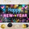 Neon Happy New Year 2026 Banner - Large Colorful Disco Theme Party Backdrop with Hanging Rope - New Years Eve Party Supplies 2026 - Holiday Photo